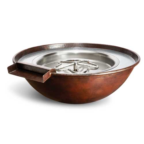 HPC Tempe Hammered Copper Fire & Water Bowl – 31″ — exact action photo